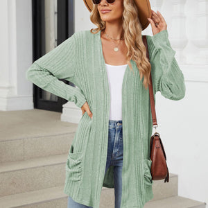 Pocketed Open Front Long Sleeve Cardigan