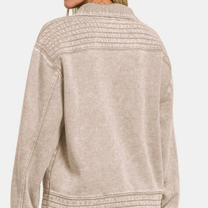 Zenana Acid Washed Half Snap Fleece Sweatshirt