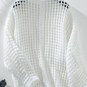 Openwork Open Front Long Sleeve Cardigan