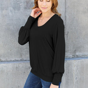 Basic Bae Full Size V-Neck Lantern Sleeve Top