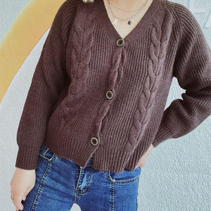 Cable-Knit V-Neck Button Down Long Sleeve Cardigan