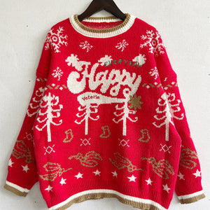 HAPPY Round Neck Long Sleeve Sweater