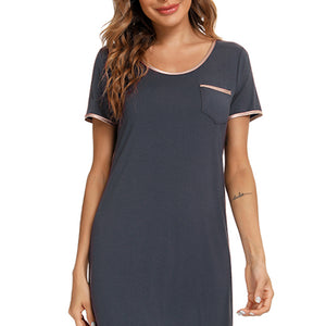 Contrast Trim Pocketed Round Neck Lounge Dress