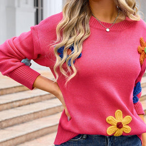 Angel Wings Crochet Flower Round Neck Sweater