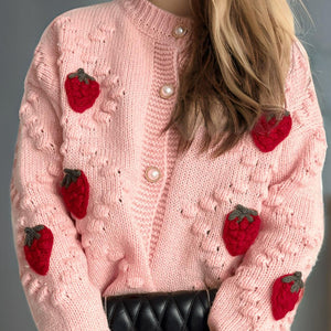 Strawberry Button Down Long Sleeve Cardigan