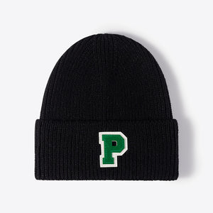 Letter Patch Cuffed Knit Beanie