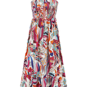 Smocked Printed Square Neck Sleeveless Dress