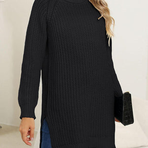 Slit Turtleneck Long Sleeve Sweater