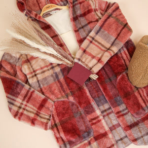 VERY J Fuzzy Plaid Long Sleeve Hooded Jacket