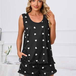 Heart Scoop Neck Tank and Shorts Lounge Set