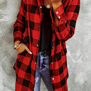 Plaid Collared Neck Snap Down Long Sleeve Jacket