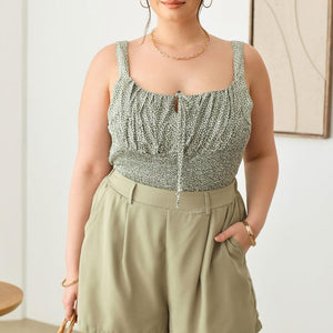 Zenobia Plus Size Half Elastic Waist Shorts with Pockets