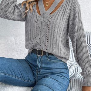 Cutout V-Neck Long Sleeve Sweater