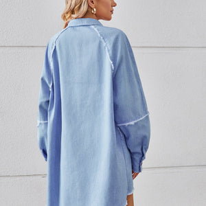 Raw Hem Button Up Denim Dress