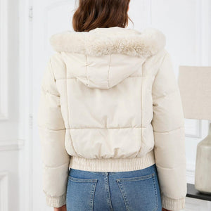 Pocketed Long Sleeve Cropped Hooded Winter Coat