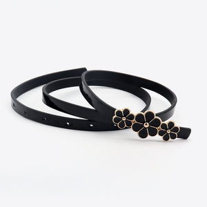 Flower Decor Skinny PU Belt