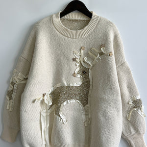 Reindeer Round Neck Long Sleeve Sweater