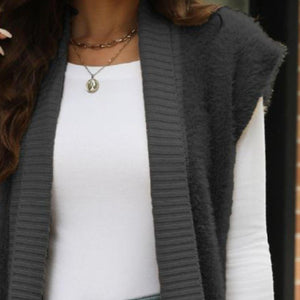 Pocketed Open Front Cap Sleeve Cardigan