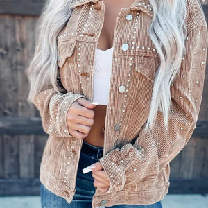 Studded Collared Neck Button Down Jacket