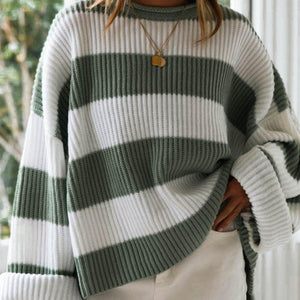 Striped Round Neck Long Sleeve Sweater