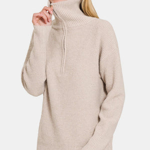 Zenana Half Zip Long Sleeve Sweater