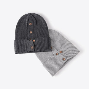 Button Detail Rib-Knit Cuff Beanie