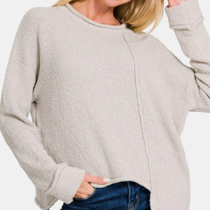 Zenana Asymmetric Hem Drop Shoulder Sweater