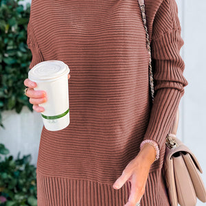 Ribbed Turtleneck Dropped Shoulder Pullover Sweater