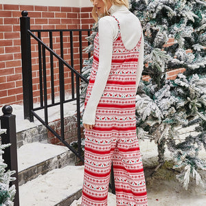 Shiny Christmas Color Contrast Wide-Legged Jumpsuit