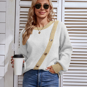 Decorative Button Round Neck Sweater