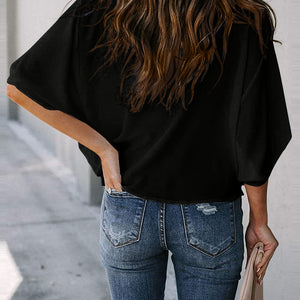 Full Size Cowl Neck Three-Quarter Sleeve Blouse