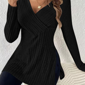 Ribbed Surplice Long Sleeve T-Shirt