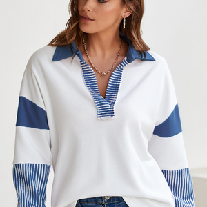 Color Block Johnny Collar Long Sleeve Sweatshirt