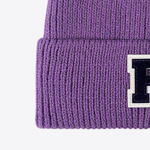 Letter Patch Cuffed Knit Beanie