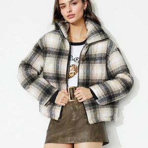 Plaid Zip Up Long Sleeve Jacket