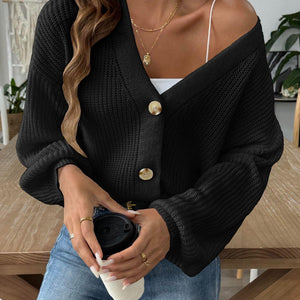 V-Neck Button Up Long Sleeve Cardigan