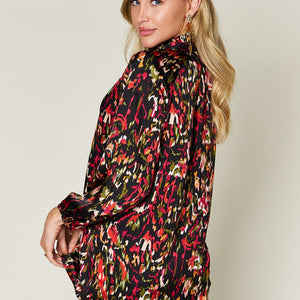 Double Take Full Size Printed Button Up Long Sleeve Shirt