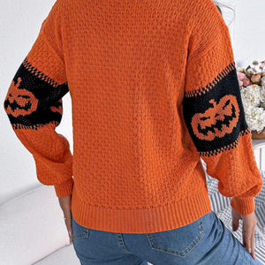 Pumpkin Round Neck Long Sleeve Sweater