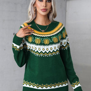 Angel Wings Geometric Round Neck Long Sleeve Sweater