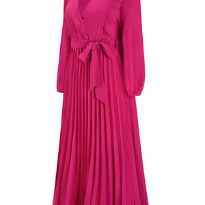 Pleated Surplice Tie Waist Maxi Dress