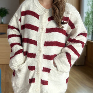 Striped Button Down Long Sleeve Cardigan