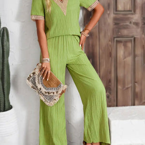 V-Neck Short Sleeve Top and Pants Set