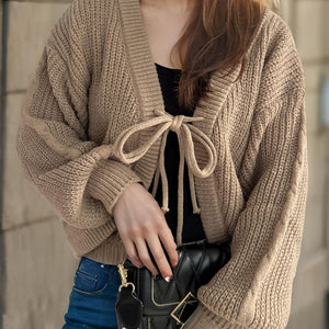 Tied Dropped Shoulder Long Sleeve Cardigan