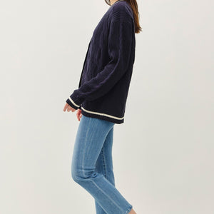 Be Cool Contrast Trim Cable-Knit V-Neck Cardigan