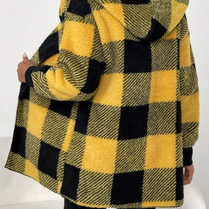 Plaid Long Sleeve Hooded Coat