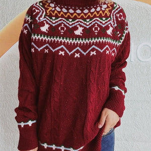 Cable-Knit Mock Neck Long Sleeve Sweater