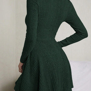 Textured Round Neck Long Sleeve Dress