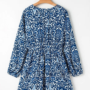 Printed Tie Neck Long Sleeve Dress