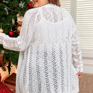 Plus Size Openwork Open Front Long Sleeve Cardigan