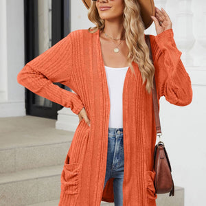 Pocketed Open Front Long Sleeve Cardigan